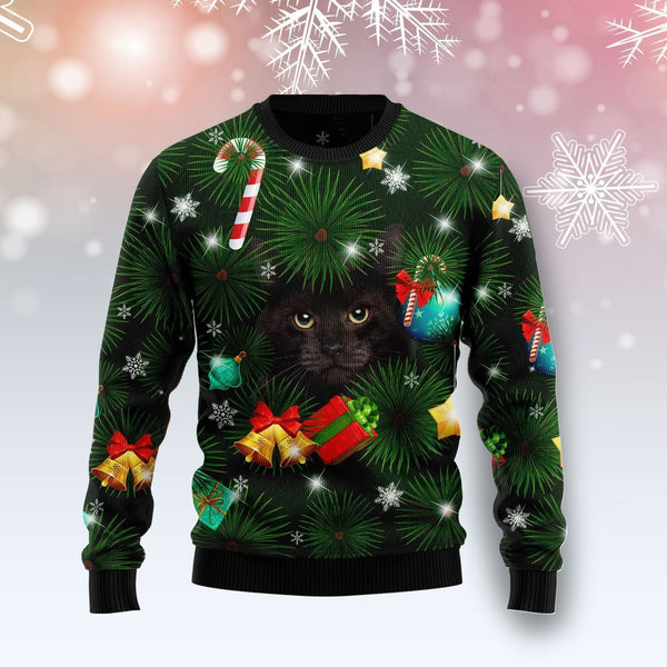 Black Cat Inside Tree Ugly Christmas Sweater | Adult | US2024