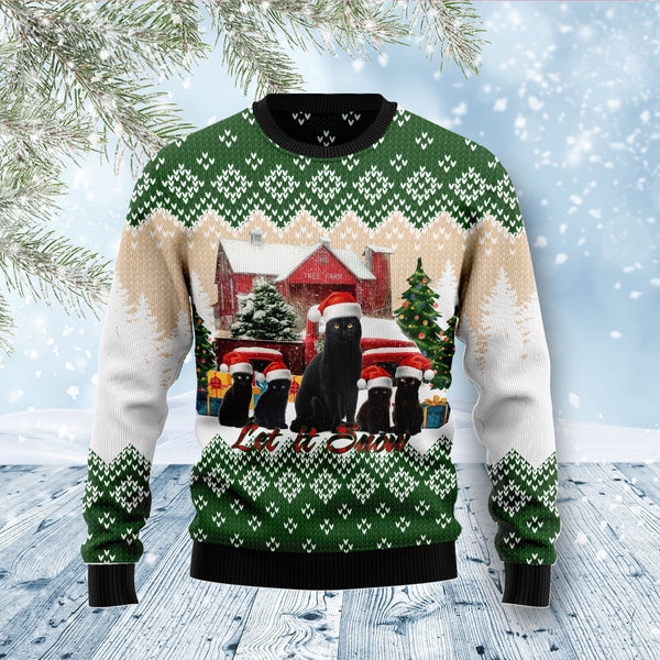 Black Cat Let It Snow Ugly Christmas Sweater | Adult | US1806