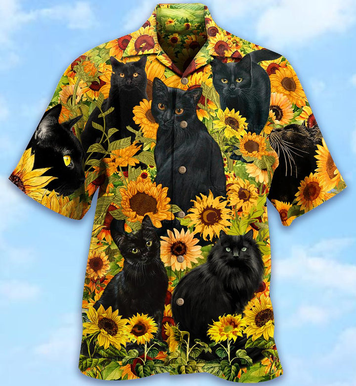 Black Cat Love Sunflower Hawaiian Shirt | For Men & Women | HW1573-BehighStyle