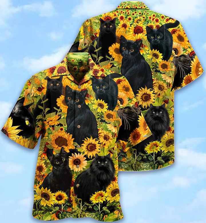 Black Cat Love Sunflower Hawaiian Shirt | For Men & Women | HW1573-BehighStyle