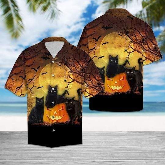 Black Cat Pumpkin Halloween Hawaiian Shirt | HW2935