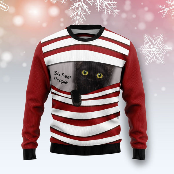 Black Cat Six Feet Ugly Christmas Sweater | Adult | US2021