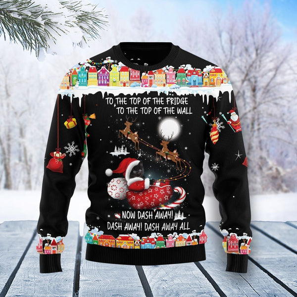 Black Cat Sleigh Christmas Ugly Christmas Sweater | Adult | US2046