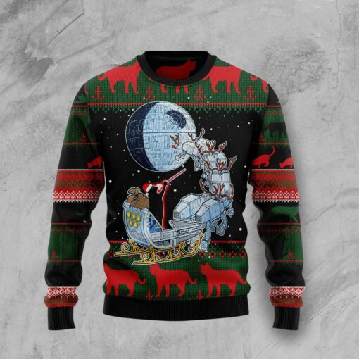 Black Cat Sleigh To Death Star Ugly Christmas Sweater | Adult | US1728