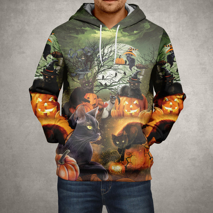 Black Cat & The Pumpkin Skull Halloween 3D All Over Print | For Men & Women | Adult | HP2039-BehighStyle