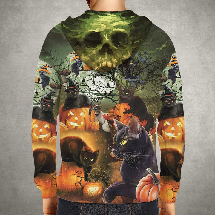 Black Cat & The Pumpkin Skull Halloween 3D All Over Print | For Men & Women | Adult | HP2039-BehighStyle