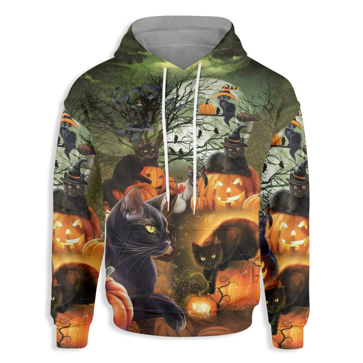 Black Cat & The Pumpkin Skull Halloween 3D All Over Print | For Men & Women | Adult | HP2039-BehighStyle