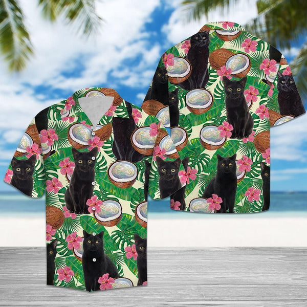 Black Cat Tropical Coconut Hawaiian Shirt | HW3039