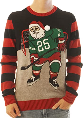 Black Hockey Santa Ugly Christmas Sweater | Adult | US1898