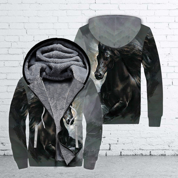 Black Horse Fleece Zip Hoodie All Over Print | FZ324