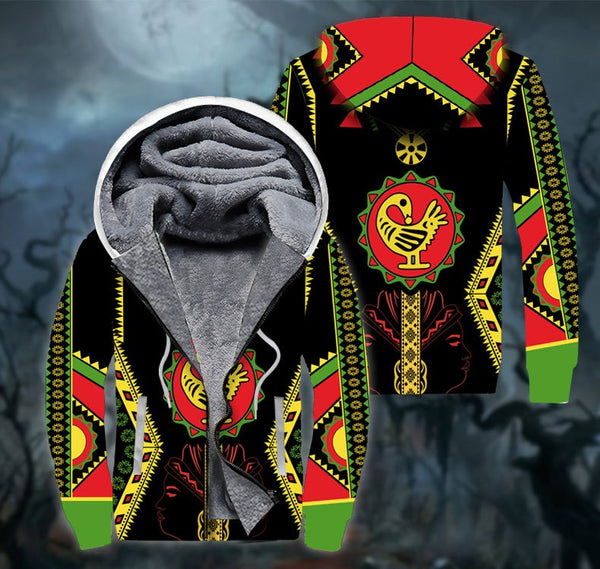 Black Red Sankofa Fleece Zip Hoodie All Over Print | FZ434