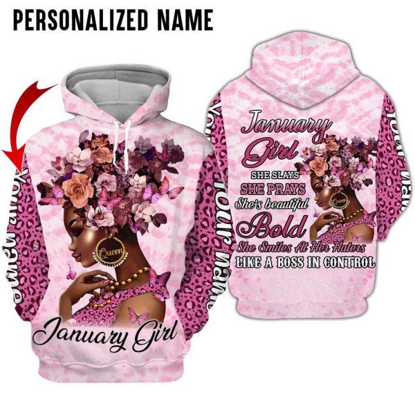 Black Woman January Girl Black Queen Custom Name 3D All Over Print | Adult | CN302