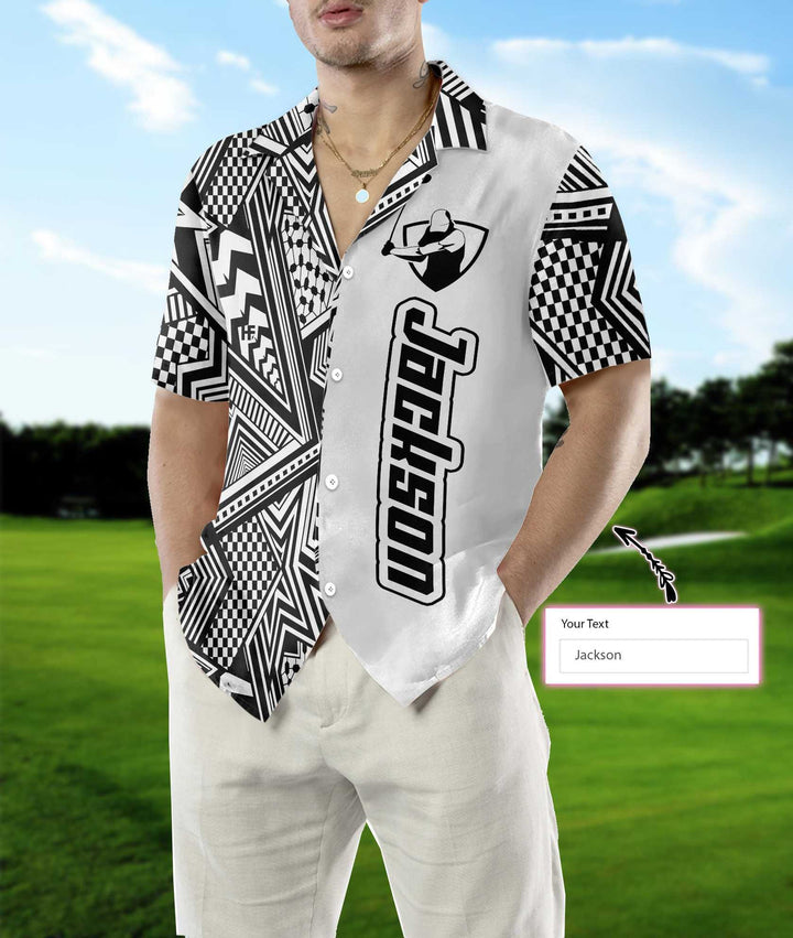 Black and White Modern Pattern Golfaholic Custom Name Hawaiian Shirt | For Men & Women | HN664-BehighStyle