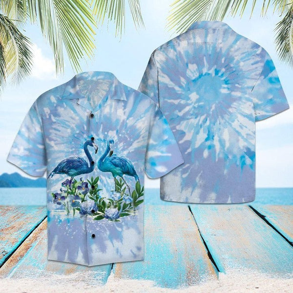 Blue Flamingo Tie Dye Aloha Hawaiian Shirt | For Men & Women | HW1472-BehighStyle