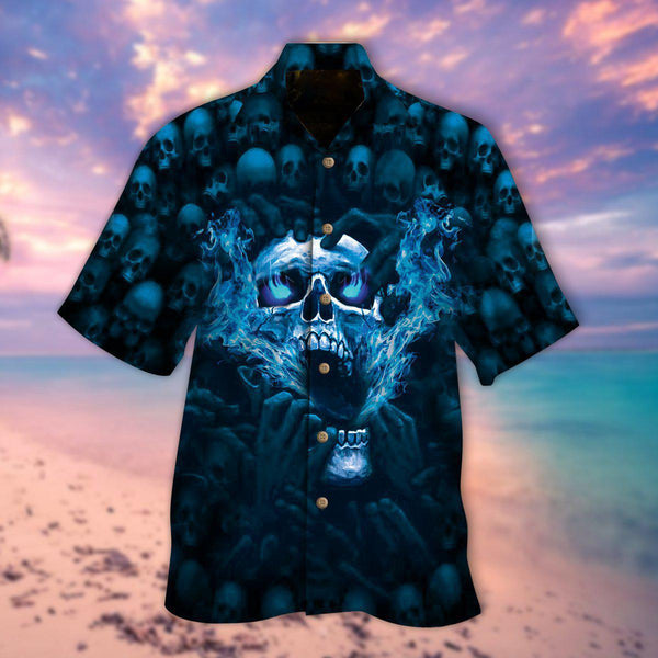 Blue Skull Halloween Hawaiian Shirt | HW2881