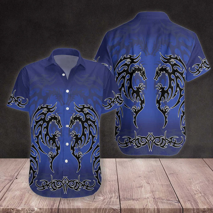 Blue Tribal Dragon Cool Design Aloha Hawaiian Shirt | For Men & Women | HW1103-BehighStyle