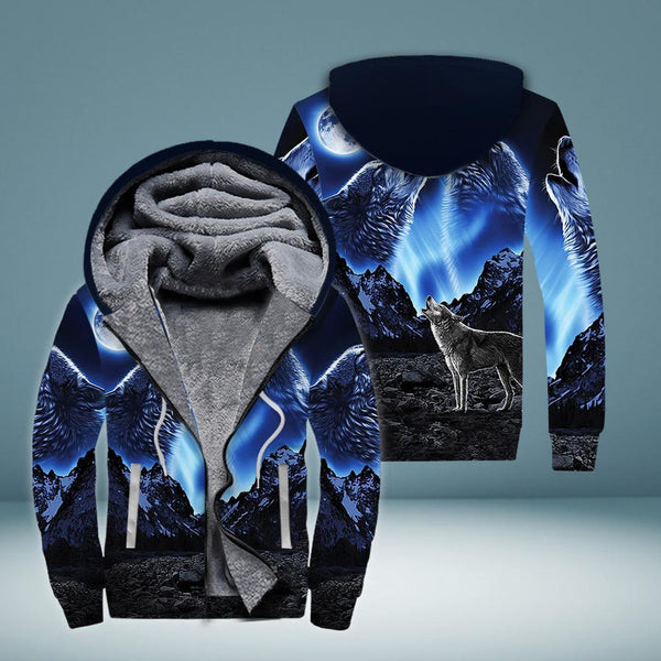 Blue Wolf Moonlight Fleece Zip Hoodie All Over Print | FZ409