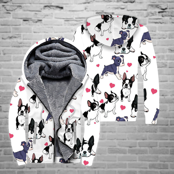 Boston Terrier Christmas Fleece Zip Hoodie All Over Print | FZ330