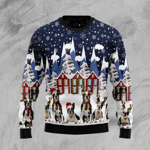 Boston Terrier Family Dog Ugly Christmas Sweater | Adult | US1693