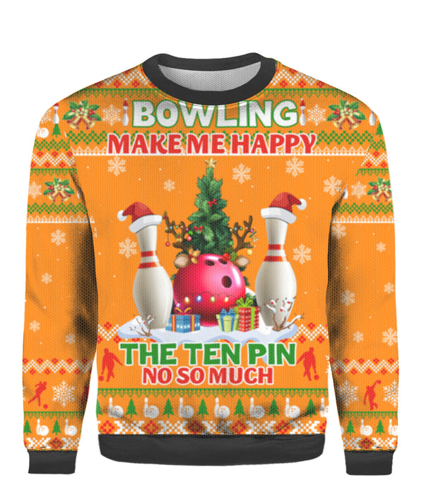 Bowling Make Me Happy The Ten Pin No So Much Ugly Christmas Sweater | For Men & Women | UH1219