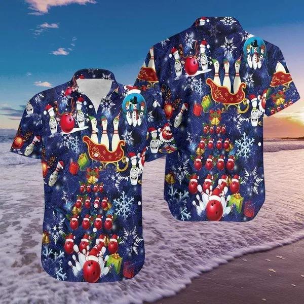 Bowling Merry Christmas Blue Hawaiian Shirt | For Men & Women | HW2779-BehighStyle