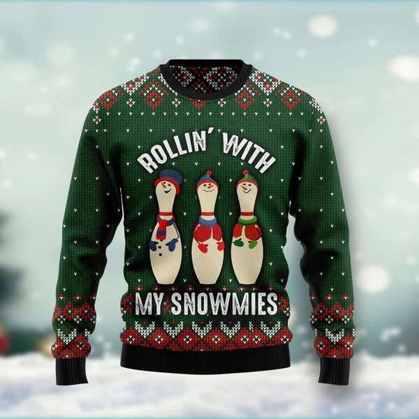 Bowling Rollin’ With My SnowmiesUgly Christmas Sweater | Adult | US2154