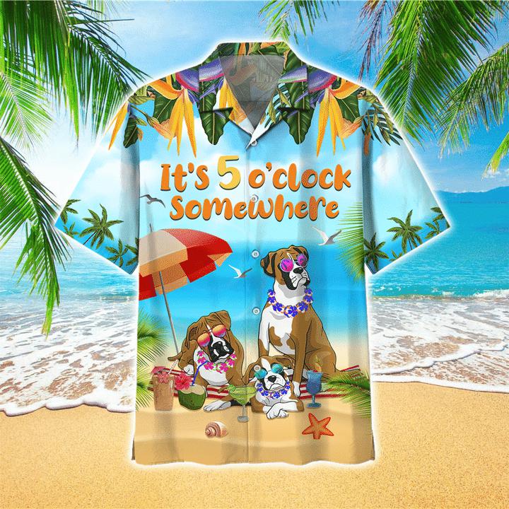 Boxer Dog Beach It's 5 O'clock Somewhere Hawaiian Shirt | For Men & Women | HW1186-BehighStyle