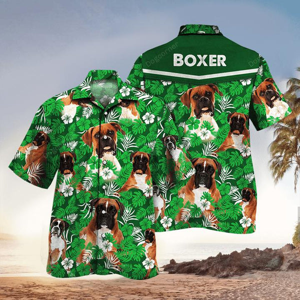 Boxer Dog Lovers Green Floral Pattern Hawaiian Shirt | For Men & Women | HW1182-BehighStyle