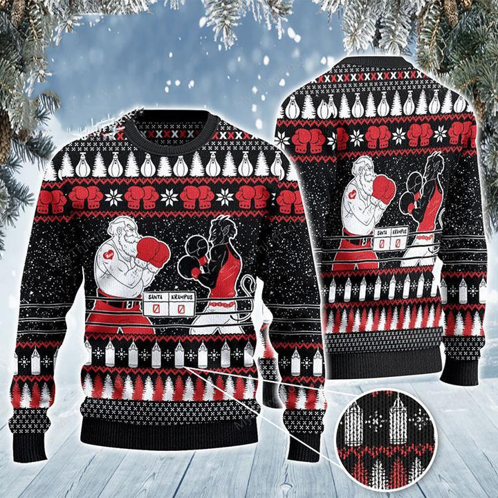 Boxing Santa And Krampus Ugly Christmas Sweater | For Men & Women | Adult | US1182-BehighStyle