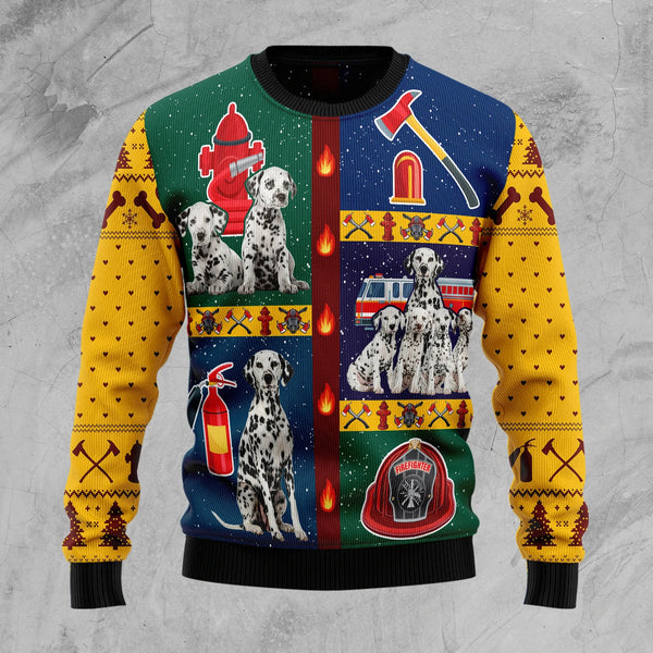 Brave Dalmatian Dog Firefighter Funny Ugly Christmas Sweater | Adult | US2602