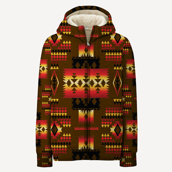 Brown Native American Fleece Zip Hoodie All Over Print | FZ601