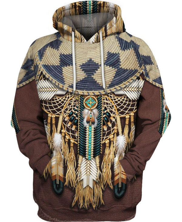 Brown Native Bead Dreamcatcher Fleece Zip Hoodie All Over Print | FZ562