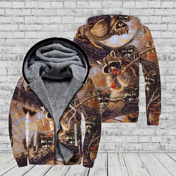 Brown Raccoon Fleece Zip Hoodie All Over Print | FZ430