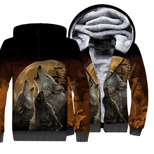 Brown Wolf Fleece Zip Hoodie All Over Print | FZ480