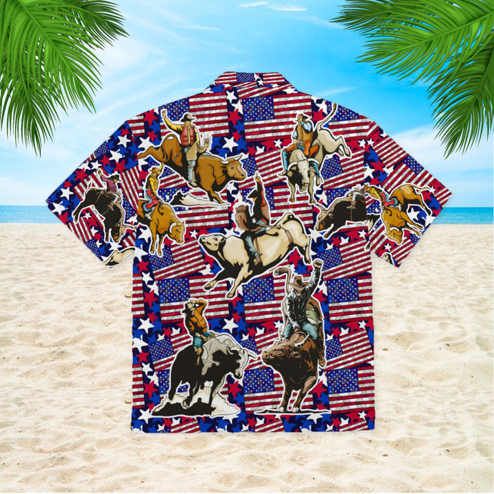 Bull Riding American Flag Hawaiian Shirt | For Men & Women | HW295-BehighStyle