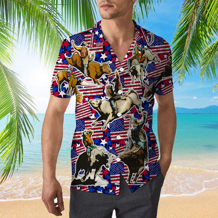 Bull Riding American Flag Hawaiian Shirt | For Men & Women | HW295-BehighStyle