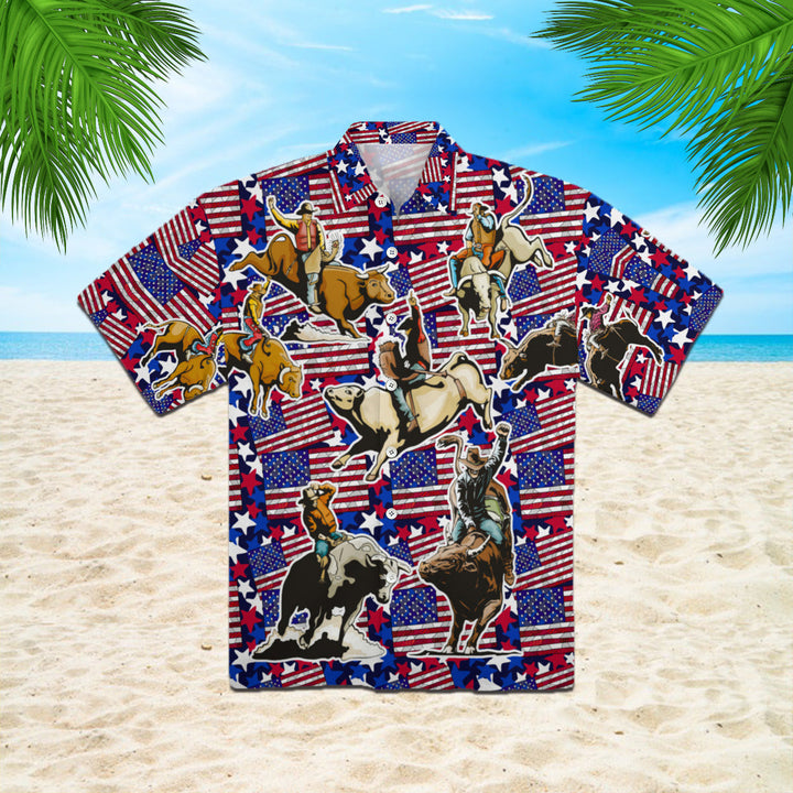 Bull Riding American Flag Hawaiian Shirt | For Men & Women | HW295-BehighStyle