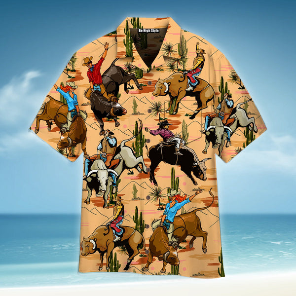 Bull Riding On Desert Hawaiian Shirt With Pocket| SP1063