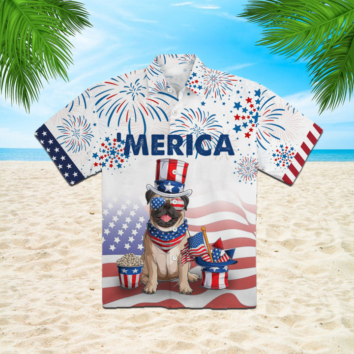 BullDog American Flag 4th Of July Firework Hawaiian Shirt | For Men & Women | HW338-BehighStyle