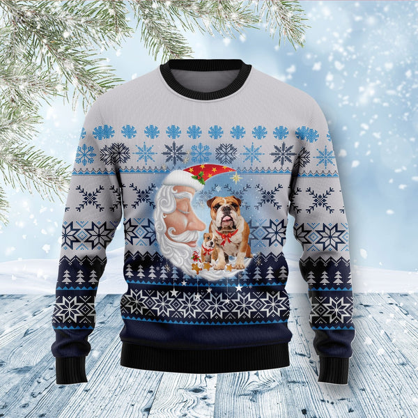 Bulldog Love Santa Moon Ugly Christmas Sweater | Adult | US1824