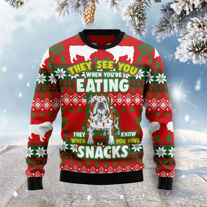 Bulldog Snacks Ugly Christmas Sweater | For Men & Women | Adult | US1603-BehighStyle