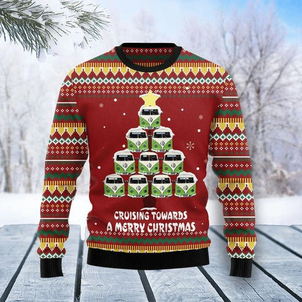 Bus Tree Merry Christmas Ugly Christmas Sweater | For Men & Women | Adult | US1285-BehighStyle