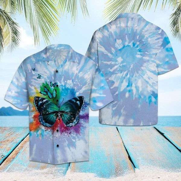 Butterfly Blue Tie Dye Aloha Hawaiian Shirt | For Men & Women | HW1476-BehighStyle