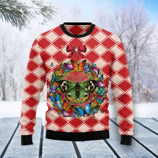 Butterfly Wreath Christmas Ugly Christmas Sweater | Adult | US1815