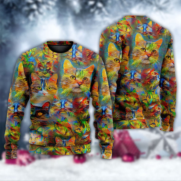 Cat Beautiful Colorfull Painting Ugly Christmas Sweater | Adult | US2481