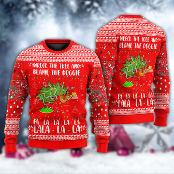 Cat Wreck The Tree Christmas Red Style Ugly Christmas Sweater | Adult | US2561