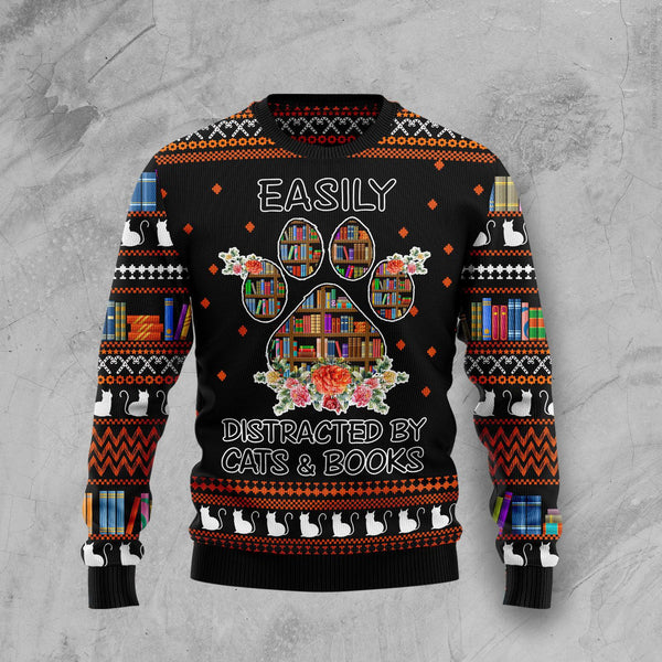 Cat And Books Ugly Christmas Sweater | For Men & Women | Adult | US1467-BehighStyle