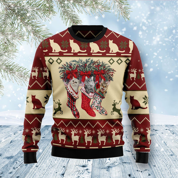 Cat And Sock Xmas Ugly Christmas Sweater | For Men & Women | Adult | US1070-BehighStyle