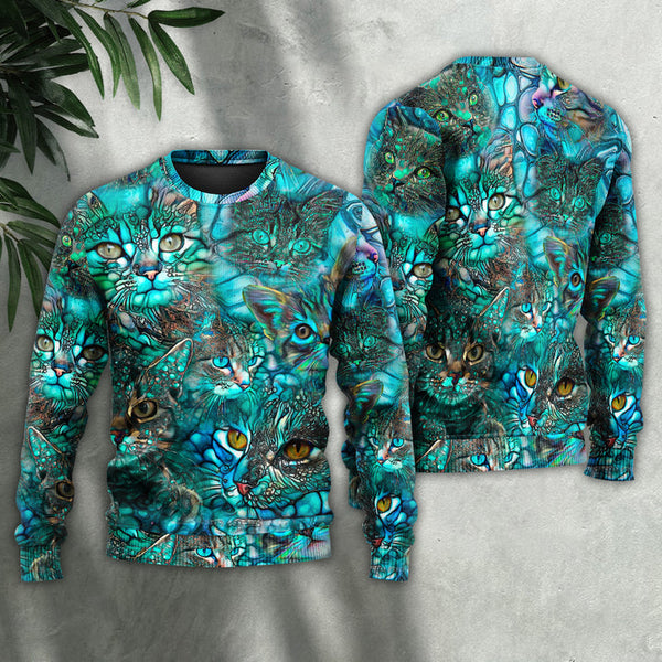 Cat Blue Art Lover Cat Colorful Ugly Christmas Sweater | Adult | US2346