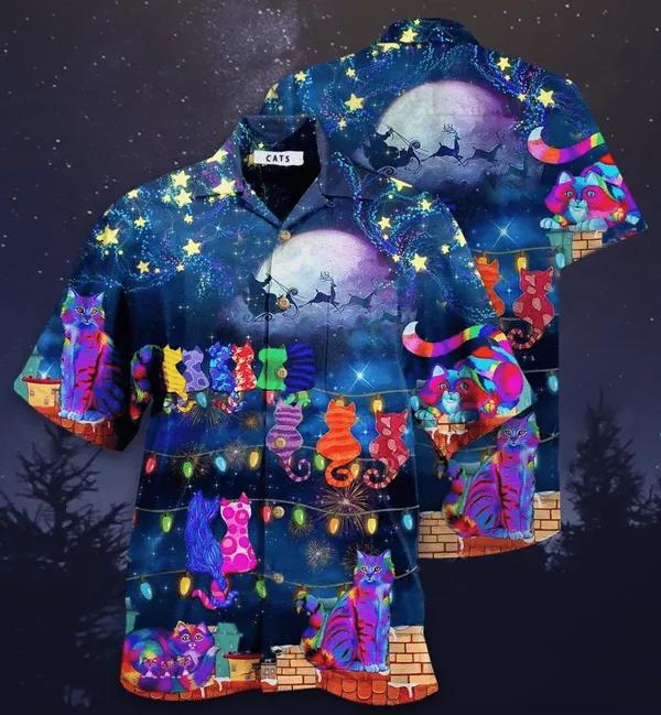 Cat By Christmas Night Hawaiian Shirt | For Men & Women | HW2719-BehighStyle